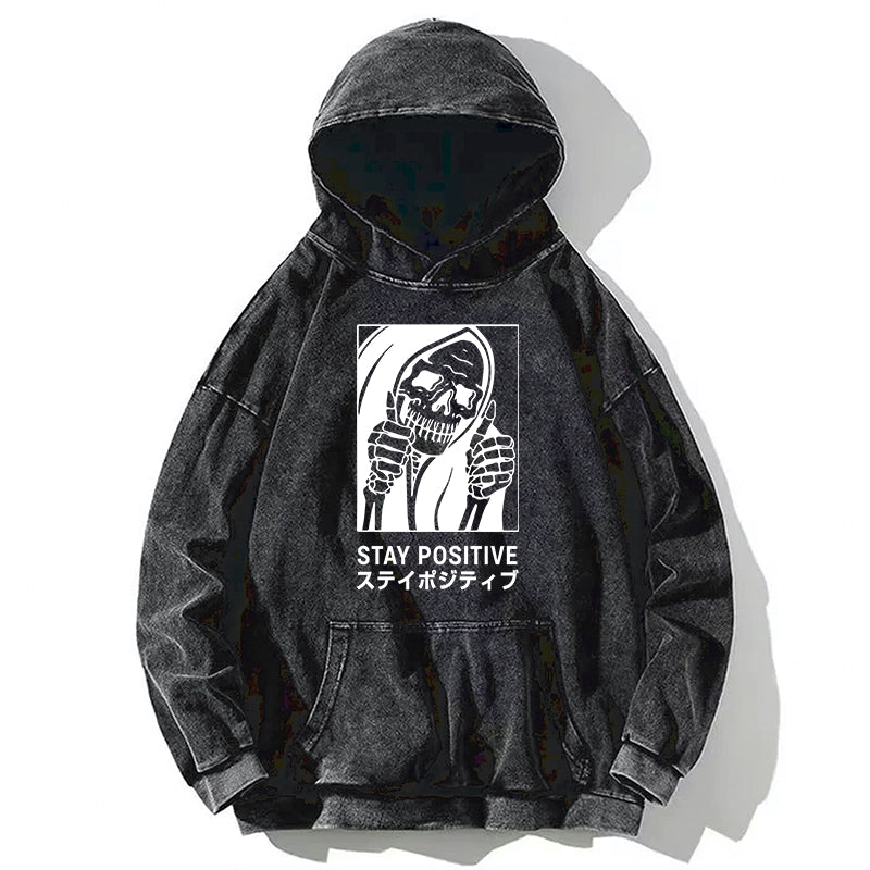 Tokyo-Tiger Stay Positive Skeleton Washed Hoodie