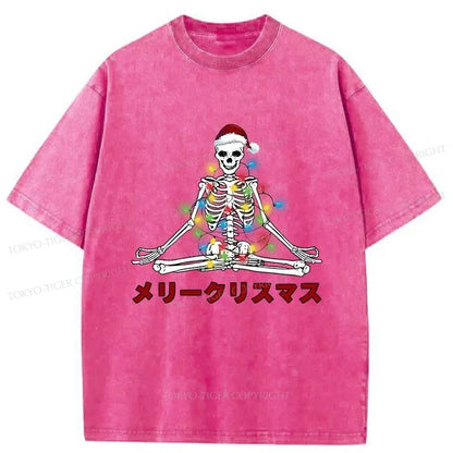 Tokyo-Tiger Christmas Skull Sitting Like Buddha Washed T-Shirt