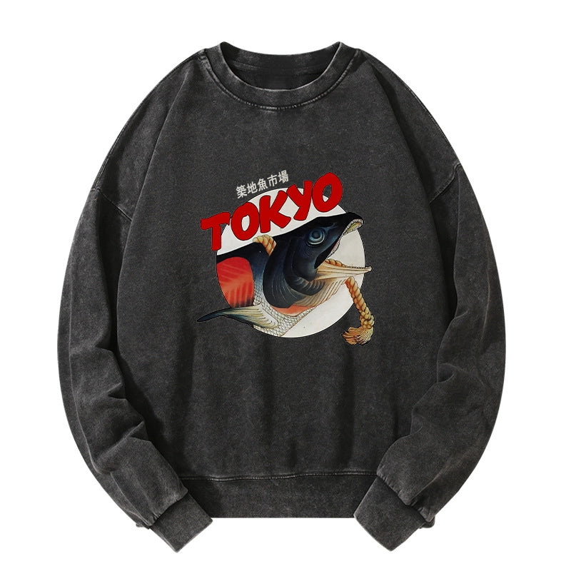 Tokyo-Tiger Vintage Japanese Tsukiji Fish Market Washed Sweatshirt