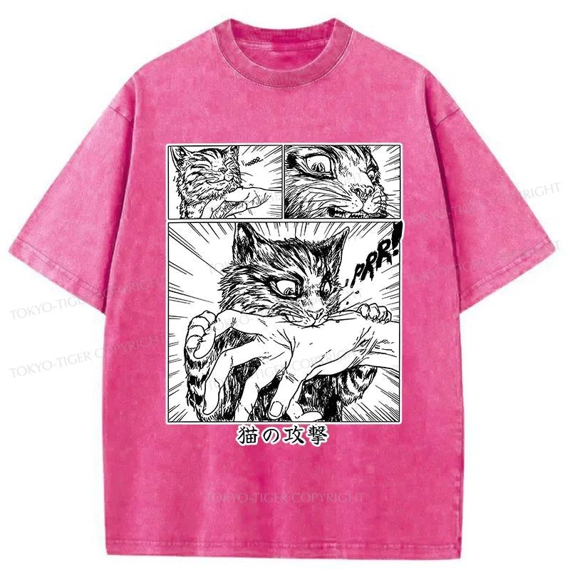 Tokyo-Tiger Sudden Attack Cat Japanese Washed T-Shirt