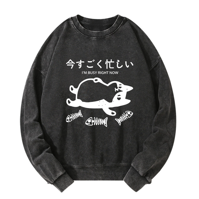 Tokyo-Tiger I'm Busy Right Now Washed Sweatshirt