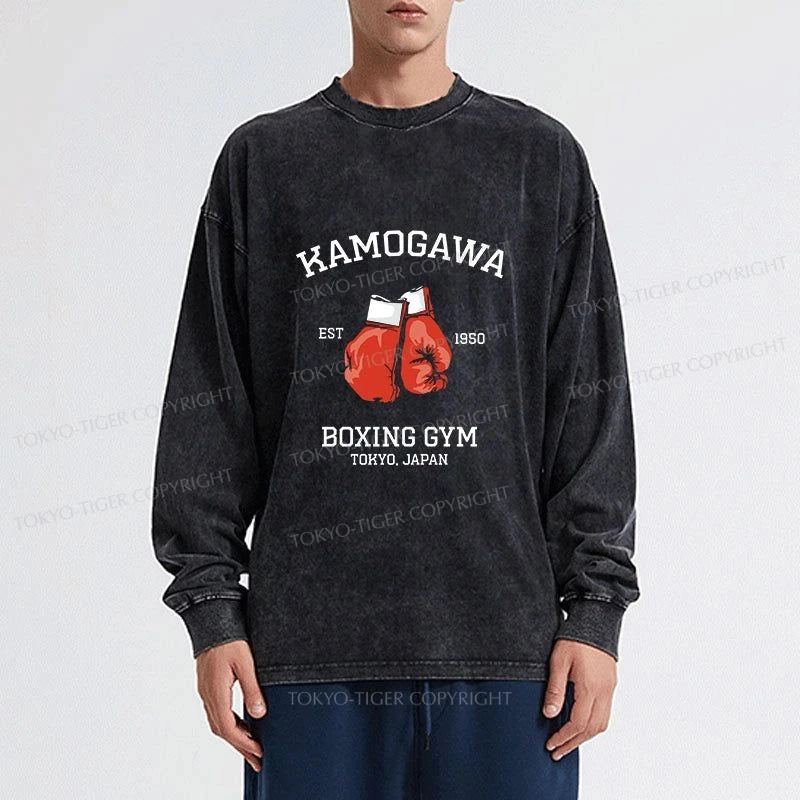 Tokyo-Tiger Retro Boxing Gloves Manga Anime Washed Long Sleeve T-Shirt