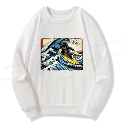 Tokyo-Tiger Dinosaur Surfing Japanese Sweatshirt