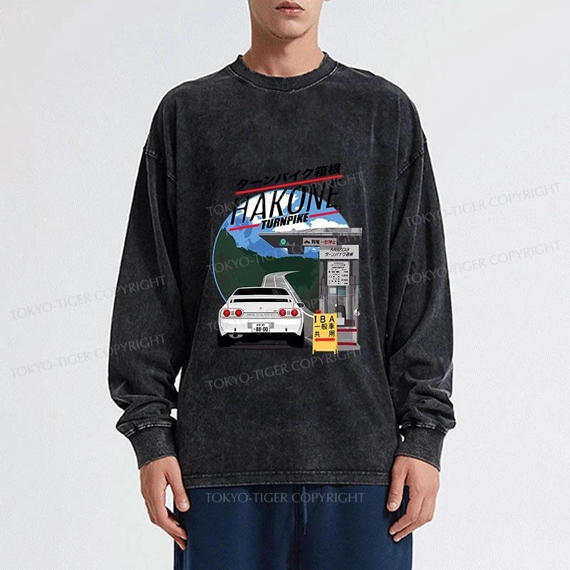 Tokyo-Tiger Hakone Nissan Skyline R32 JDM Washed Long Sleeve T-Shirt