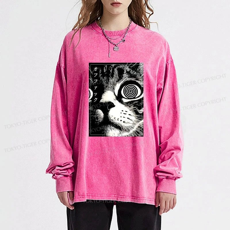 Tokyo-Tiger Scary Cat Japan Washed Long Sleeve T-Shirt