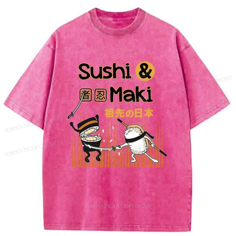 Tokyo-Tiger Sushi Ninja Japanese Washed T-Shirt