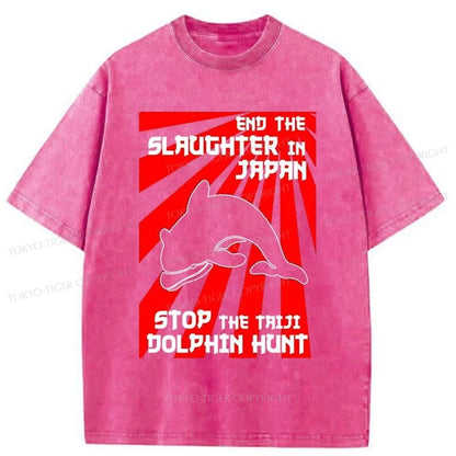 Tokyo-Tiger Protest The Taiji Dolphin Hunt Washed T-Shirt