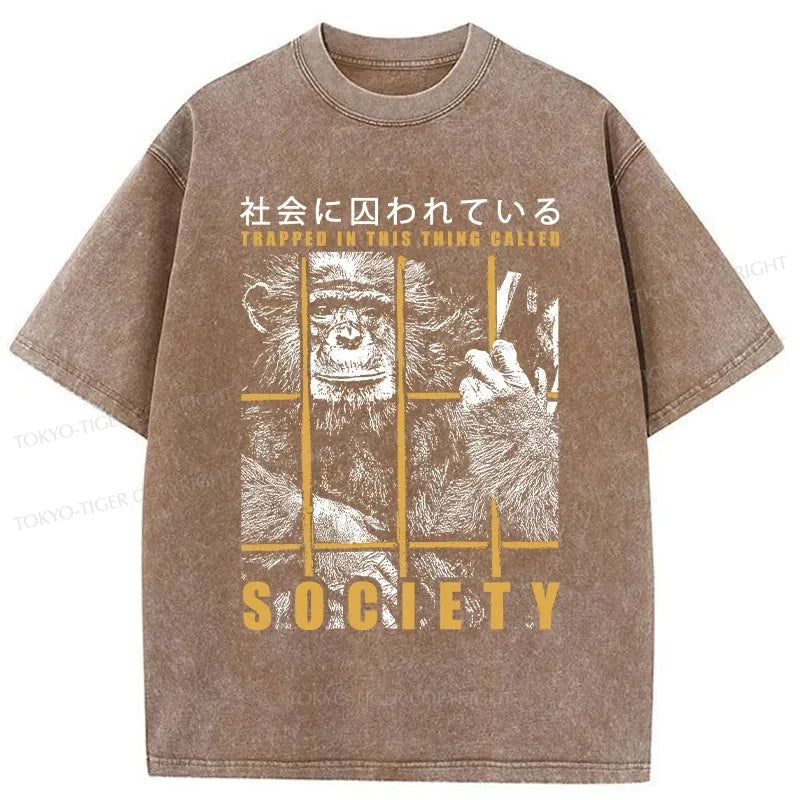 Tokyo-Tiger Trapped In Society Washed T-Shirt