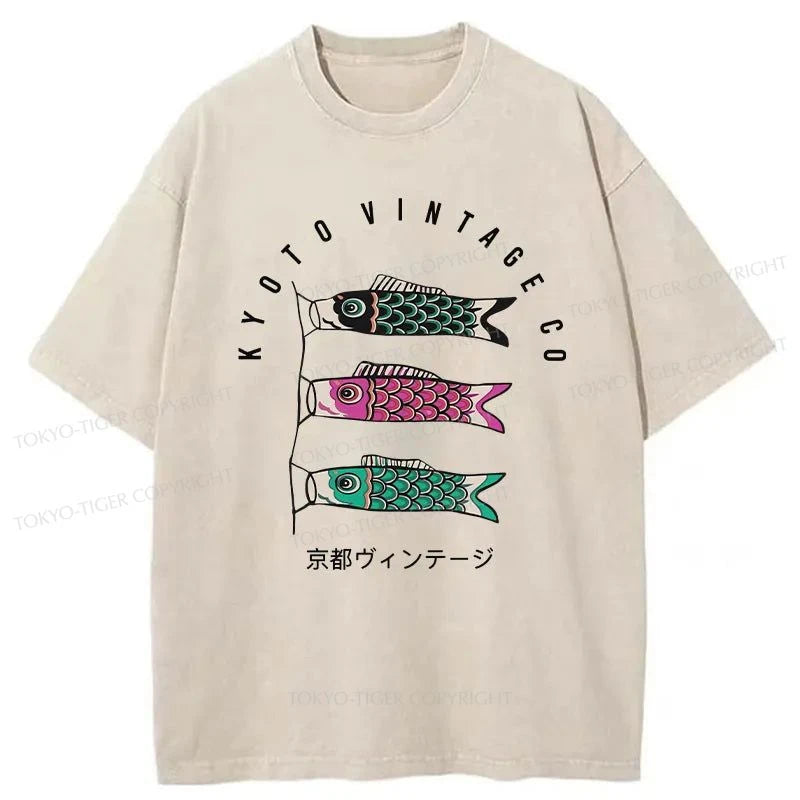 Tokyo-Tiger Carp Flag Japanese Washed T-Shirt