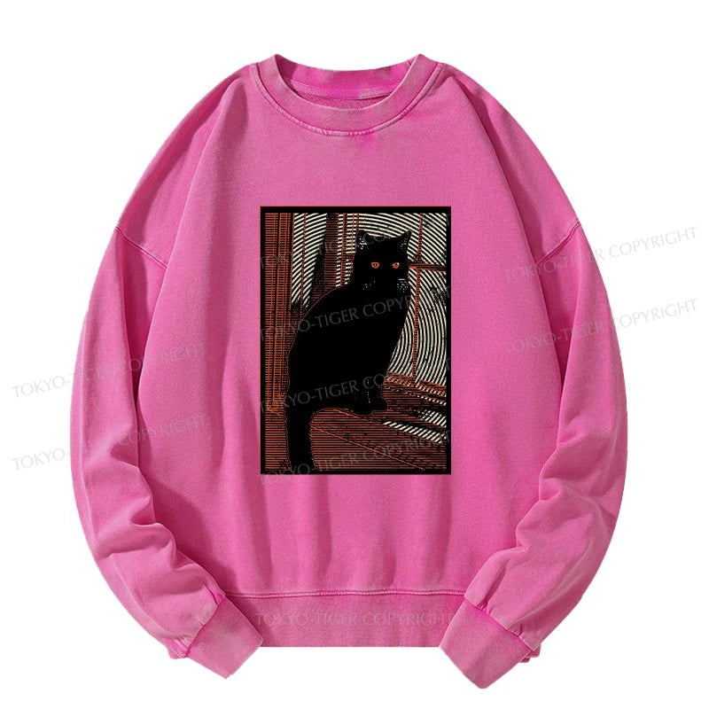 Tokyo-Tiger Mysterious Black Cat Washed Sweatshirt