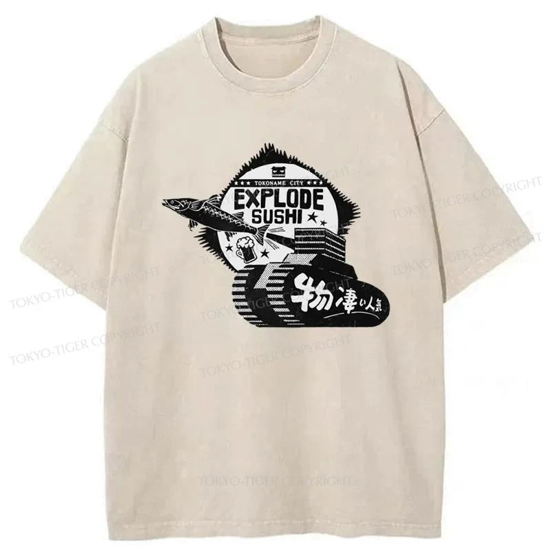 Tokyo-Tiger Explode Sushi Japanese Washed T-Shirt