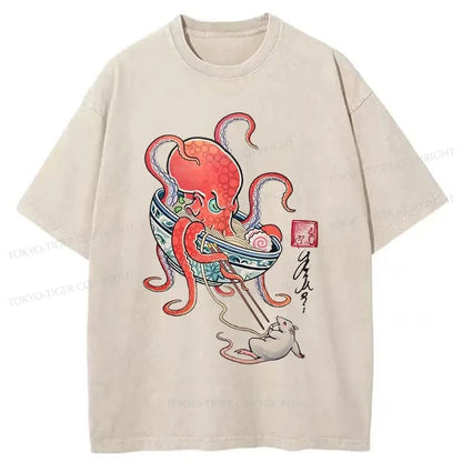 Tokyo-Tiger Octopus Versus Mouse Washed T-Shirt