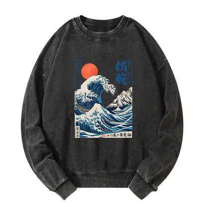 Tokyo-Tiger Ukiyo-e Ocean Waves Japan Washed Sweatshirt