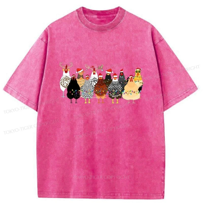 Tokyo-Tiger A Flock Of Christmas Chickens Washed T-Shirt