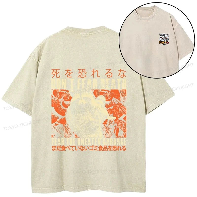 Tokyo-Tiger Timid Raccoon Japanese Front Back Washed T-Shirt