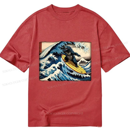 Tokyo-Tiger Dinosaur Surfing Japanese Classic T-Shirt