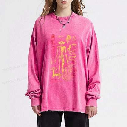 Tokyo-Tiger Spooky Ghost Japanese Washed Long Sleeve T-Shirt