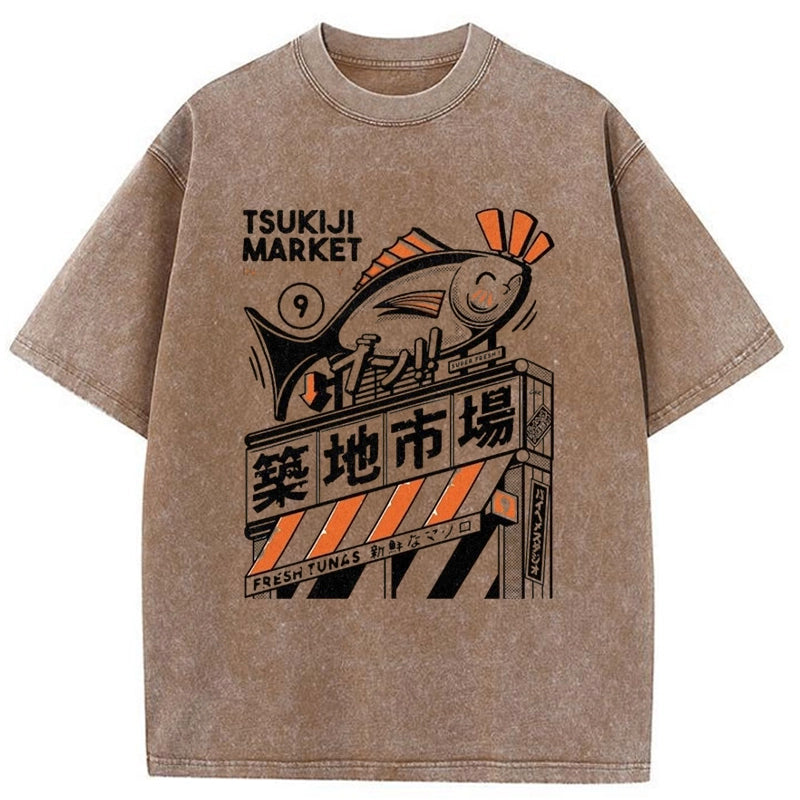 Tokyo-Tiger Tsukiji Market Manga Washed T-Shirt