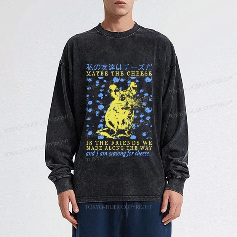 Tokyo-Tiger My Friend Is Cheese Washed Long Sleeve T-Shirt