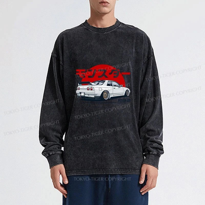 Tokyo-Tiger Monster. Skyline R32 GTR Washed Long Sleeve T-Shirt