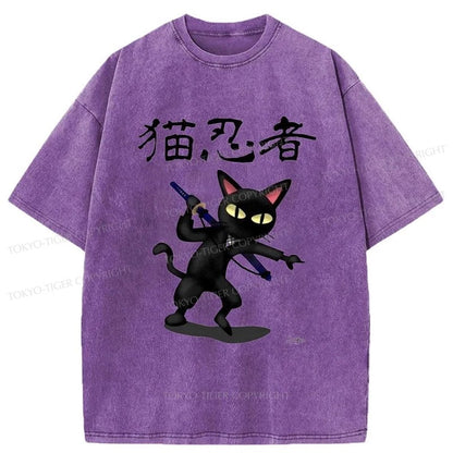 Tokyo-Tiger Ninja Cat Washed T-Shirt