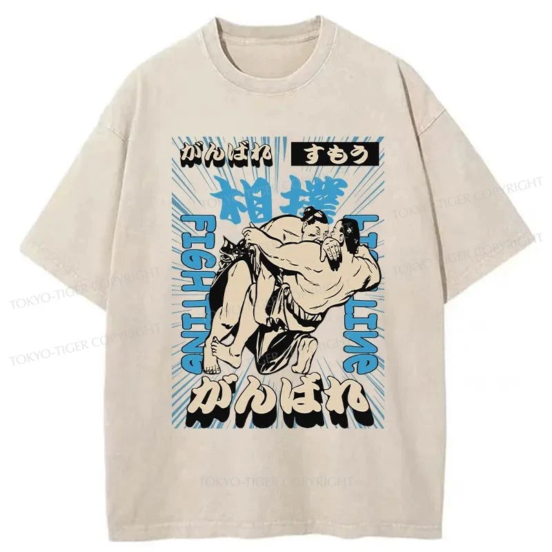 Tokyo-Tiger Sumo Fight Japanese Washed T-Shirt