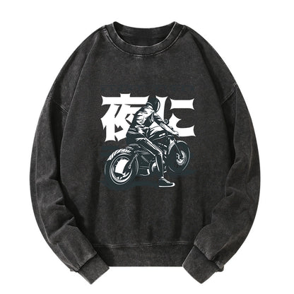 Tokyo-Tiger Motorcyclist Japanese Night Rider Washed Sweatshirt