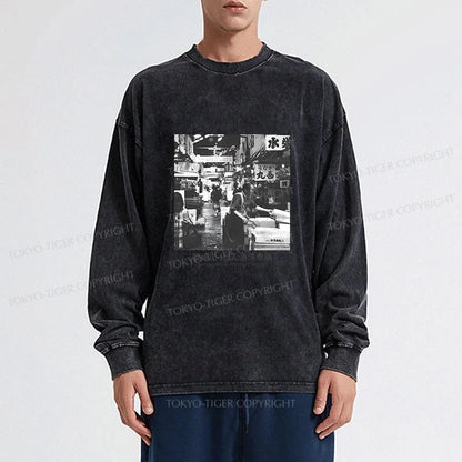 Tokyo-Tiger Tsukiji Fish Market Photo Washed Long Sleeve T-Shirt