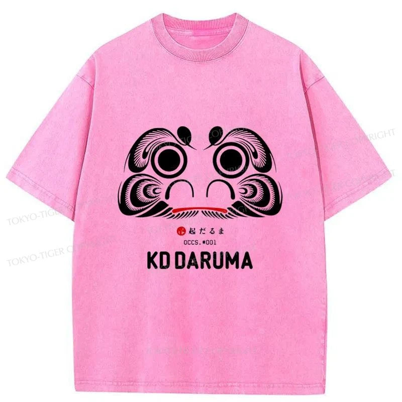 Tokyo-Tiger Daruma Doll Design Japanese Washed T-Shirt