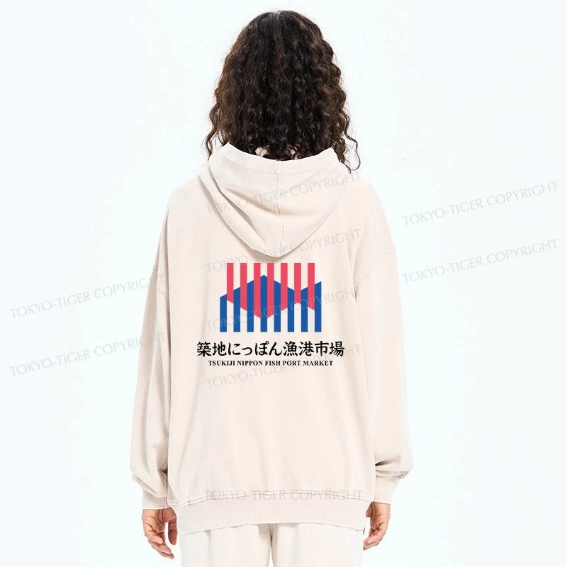 Tokyo-Tiger Tsukiji Nippon Fish Port Market Washed Zip Hoodie