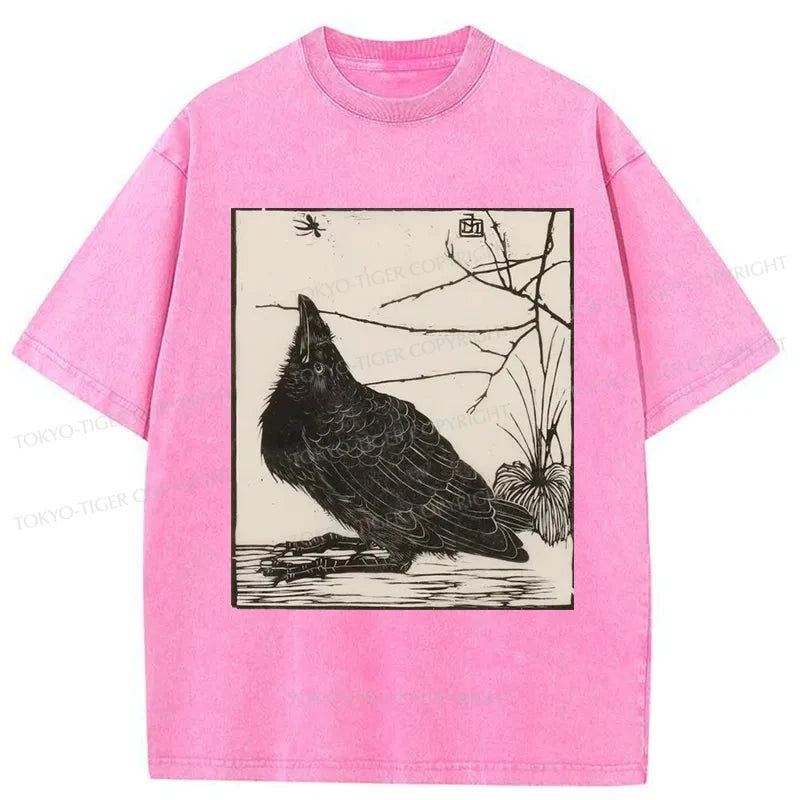 Tokyo-Tiger Crow Print Japanese Washed T-Shirt