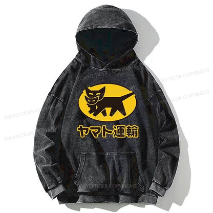 Tokyo-Tiger Black Cat Transport Pattern Japan Washed Hoodie