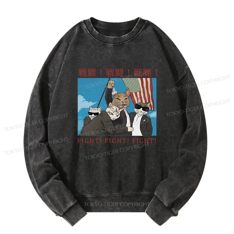 Tokyo-Tiger Fight Cat Japanese Washed Sweatshirt