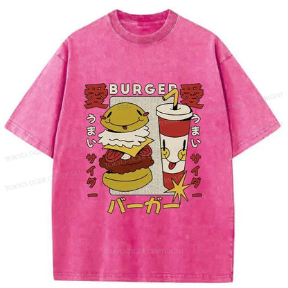 Tokyo-Tiger Burger And Soda Japanese Washed T-Shirt