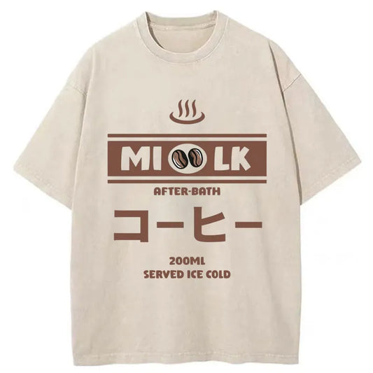 Tokyo-Tiger Onsen Milk Coffee Flavor Japanese Washed T-Shirt