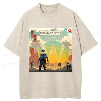 Tokyo-Tiger Western World Ukiyo-e Style Washed T-Shirt