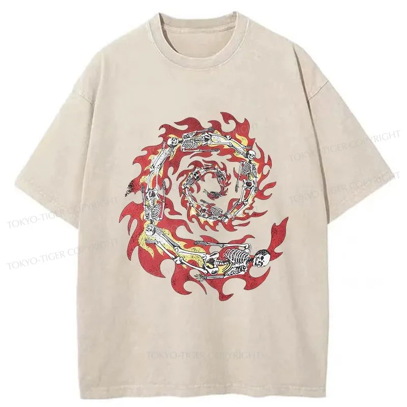 Tokyo-Tiger Skeleton Fire Washed T-Shirt