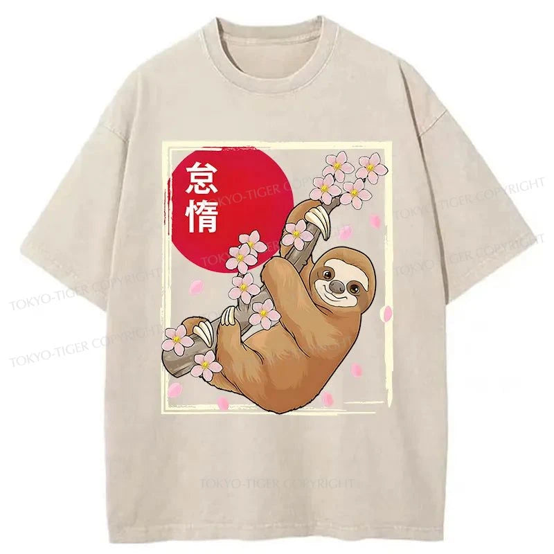 Tokyo-Tiger Sloths Climb On Cherry Trees Washed T-Shirt