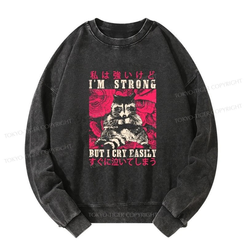 Tokyo-Tiger I Am Strong Raccoon Washed Sweatshirt