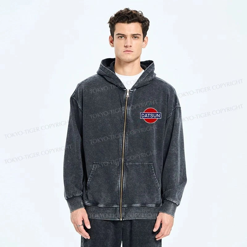 Tokyo-Tiger Datsun Vintage Car Washed Zip Hoodie