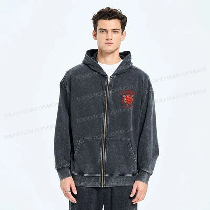 Tokyo-Tiger Drunken Octopus Japan Washed Zip Hoodie