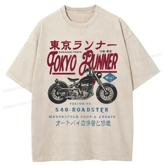 Tokyo-Tiger Motorcycle Japanese Washed T-Shirt