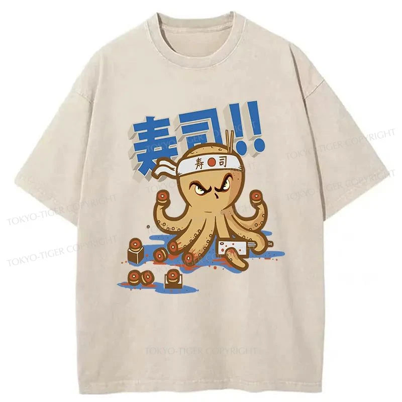 Tokyo-Tiger Sushi Octopus Washed T-Shirt