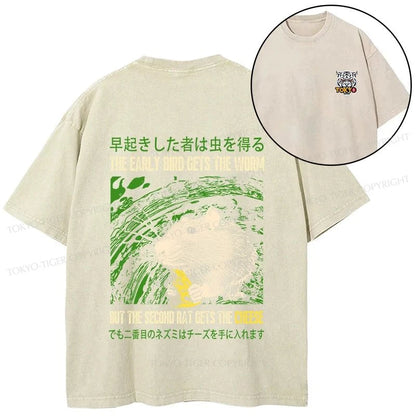 Tokyo-Tiger The Early Bird Gets The Worm Front Back Washed T-Shirt