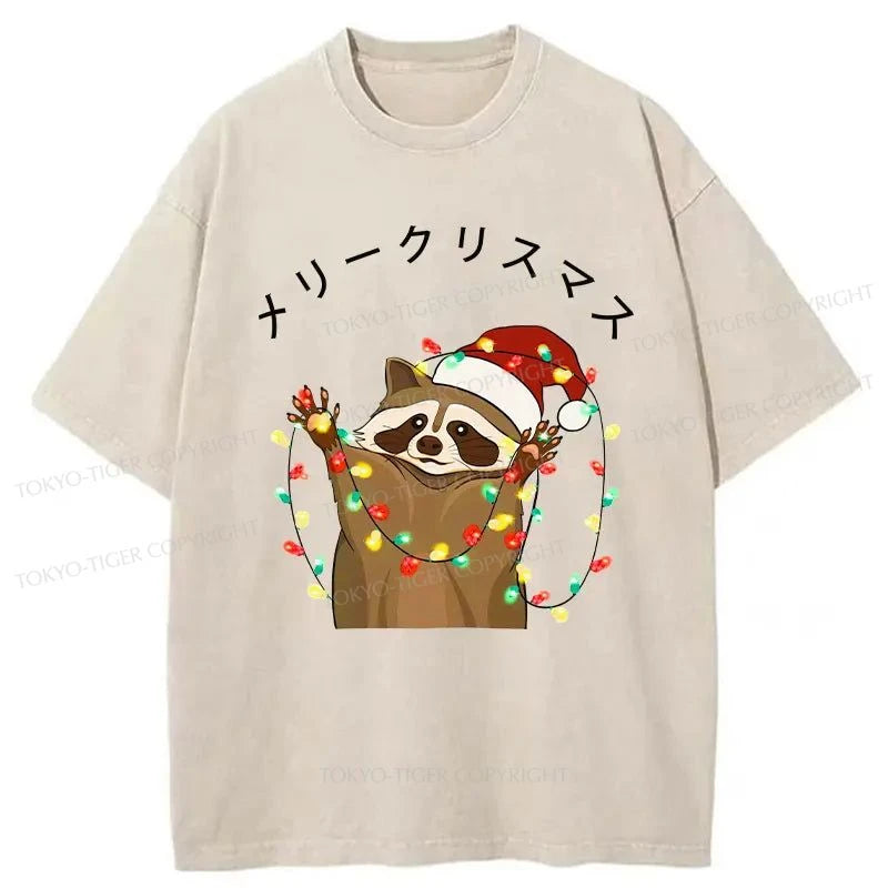 Tokyo-Tiger Raccoon Christmas Washed T-Shirt