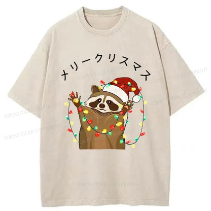 Tokyo-Tiger Raccoon Christmas Washed T-Shirt