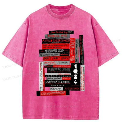 Tokyo-Tiger Murakami Book Stack Fanatic Washed T-Shirt