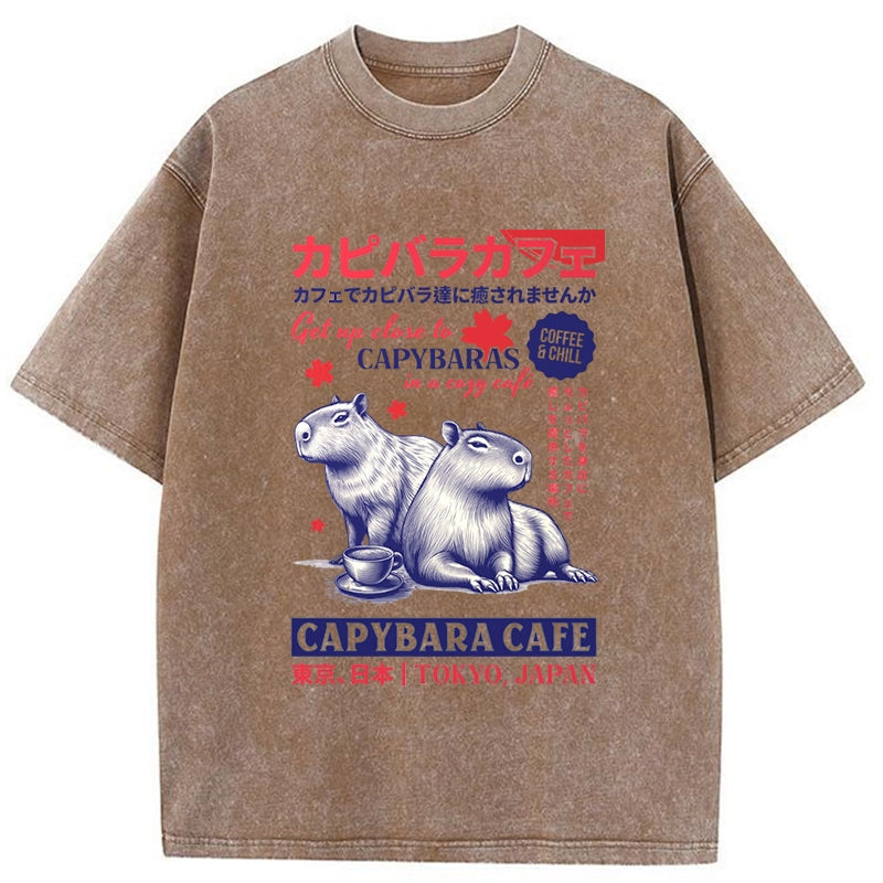 Tokyo-Tiger Tokyo Japan Capybara Cafe Washed T-Shirt
