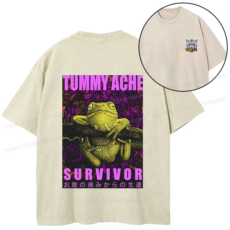 Tokyo-Tiger A Frog With Stomachache Front Back Washed T-Shirt