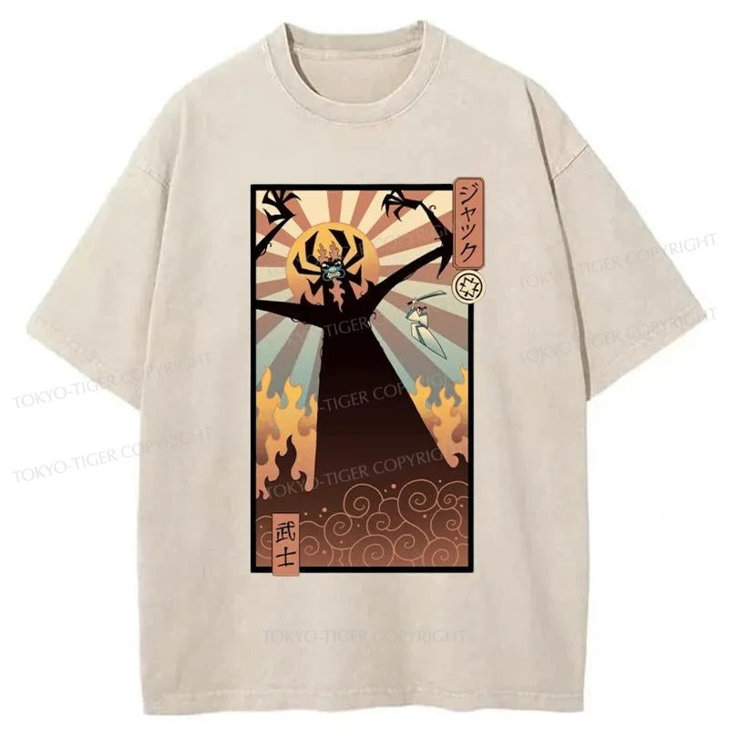 Tokyo-Tiger Japanese Ukiyo-e Samurai Washed T-Shirt